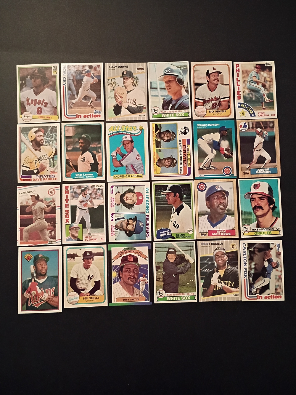 (24) baseball cards 1970s 1980s Steve Carlton Fisk Ripken Puckett Cey Dawson